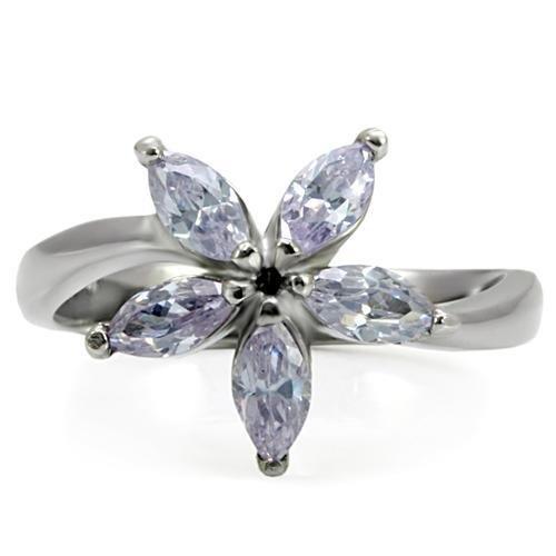 High polished (no plating) Stainless Steel Ring with AAA Grade CZ  in Light Amethyst