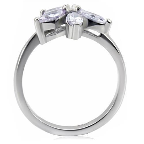 High polished (no plating) Stainless Steel Ring with AAA Grade CZ  in Light Amethyst