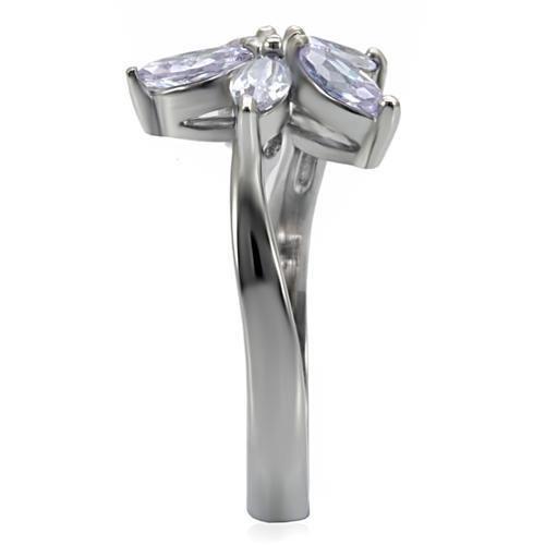 High polished (no plating) Stainless Steel Ring with AAA Grade CZ  in Light Amethyst