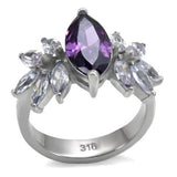 High polished (no plating) Stainless Steel Ring with AAA Grade CZ  in Amethyst