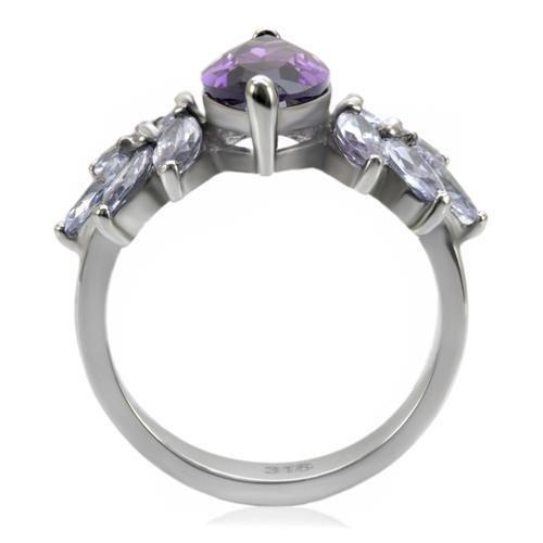 High polished (no plating) Stainless Steel Ring with AAA Grade CZ  in Amethyst