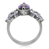 High polished (no plating) Stainless Steel Ring with AAA Grade CZ  in Amethyst