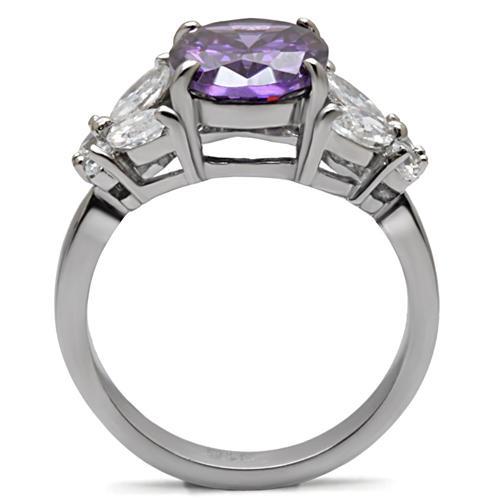 High polished (no plating) Stainless Steel Ring with AAA Grade CZ  in Amethyst
