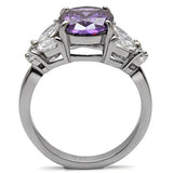 High polished (no plating) Stainless Steel Ring with AAA Grade CZ  in Amethyst