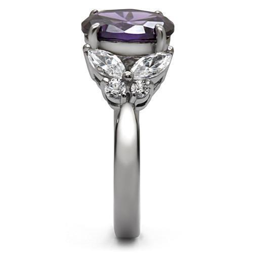 High polished (no plating) Stainless Steel Ring with AAA Grade CZ  in Amethyst