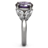 High polished (no plating) Stainless Steel Ring with AAA Grade CZ  in Amethyst