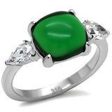 High polished (no plating) Stainless Steel Ring with Synthetic Synthetic Glass in Emerald