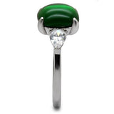 High polished (no plating) Stainless Steel Ring with Synthetic Synthetic Glass in Emerald