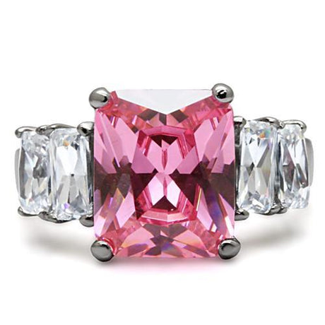 High polished (no plating) Stainless Steel Ring with AAA Grade CZ  in Rose
