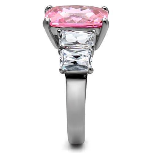 High polished (no plating) Stainless Steel Ring with AAA Grade CZ  in Rose