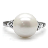 High polished (no plating) Stainless Steel Ring with Synthetic Pearl in Aurora Borealis (Rainbow Effect)