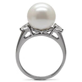 High polished (no plating) Stainless Steel Ring with Synthetic Pearl in Aurora Borealis (Rainbow Effect)