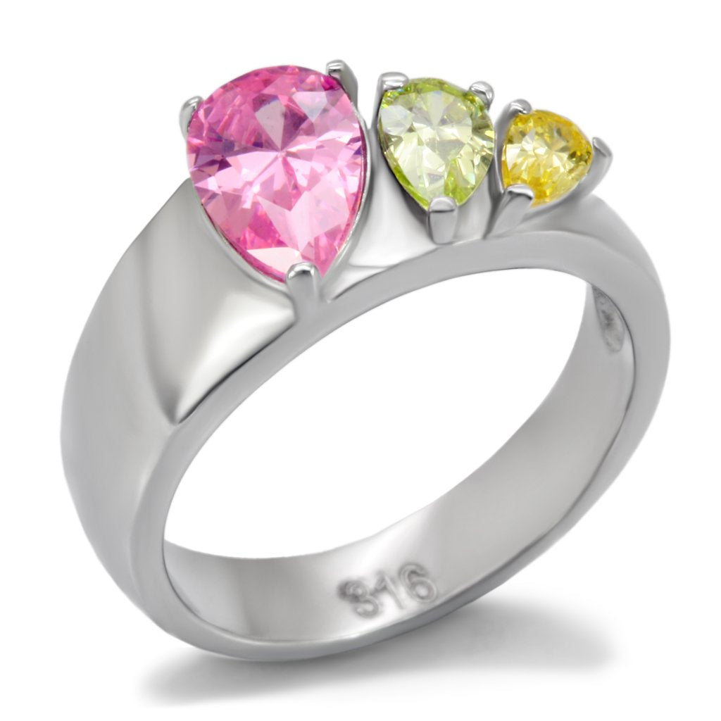 High polished (no plating) Stainless Steel Ring with AAA Grade CZ  in Multi Color