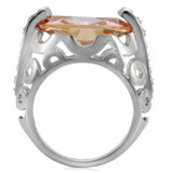 High polished (no plating) Stainless Steel Ring with AAA Grade CZ  in Champagne