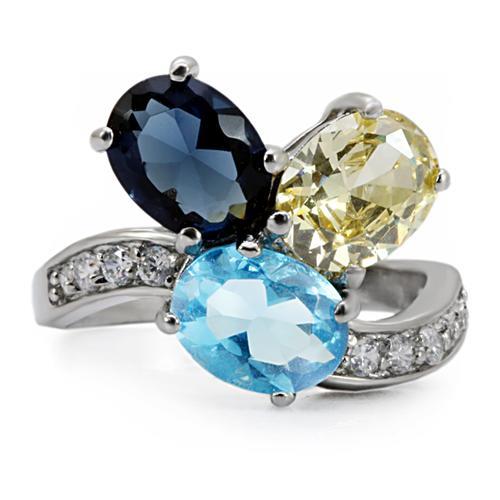 High polished (no plating) Stainless Steel Ring with Synthetic Synthetic Glass in Multi Color