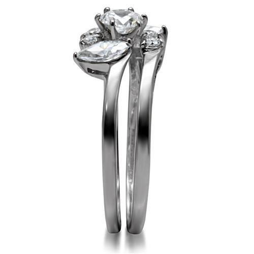 High polished (no plating) Stainless Steel Ring with AAA Grade CZ  in Clear