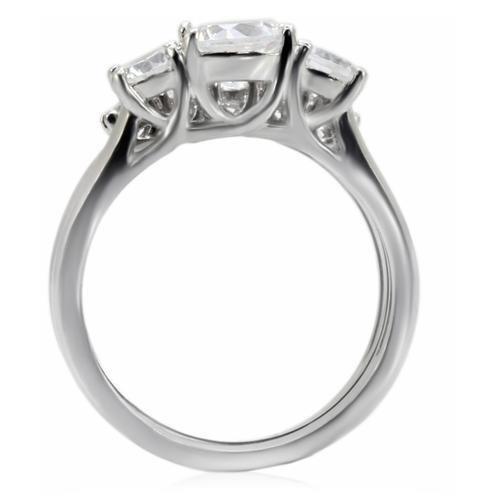 High polished (no plating) Stainless Steel Ring with AAA Grade CZ  in Clear