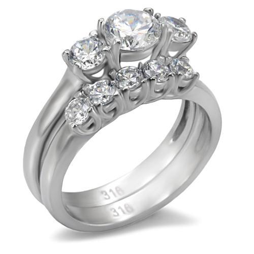 High polished (no plating) Stainless Steel Ring with AAA Grade CZ  in Clear