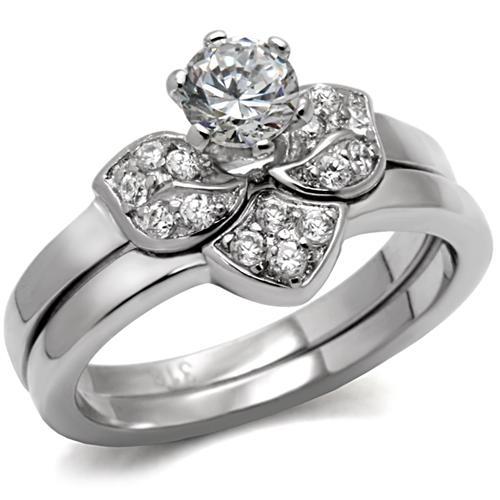 High polished (no plating) Stainless Steel Ring with AAA Grade CZ  in Clear
