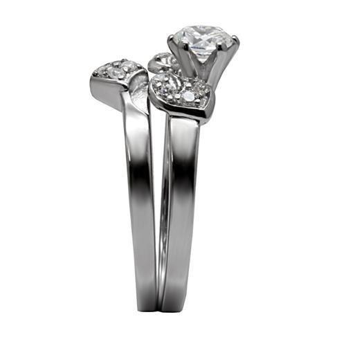High polished (no plating) Stainless Steel Ring with AAA Grade CZ  in Clear