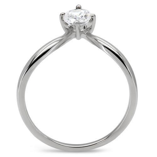 High polished (no plating) Stainless Steel Ring with AAA Grade CZ  in Clear