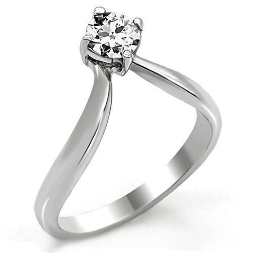 High polished (no plating) Stainless Steel Ring with AAA Grade CZ  in Clear