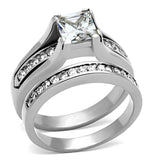 High polished (no plating) Stainless Steel Ring with AAA Grade CZ  in Clear