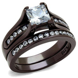 IP Dark Brown (IP coffee) Stainless Steel Ring with AAA Grade CZ  in Clear