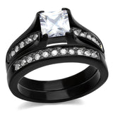 Two-Tone IP Black Stainless Steel Ring with AAA Grade CZ  in Clear