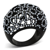 IP Black(Ion Plating) Stainless Steel Ring with Top Grade Crystal  in Light Sapphire