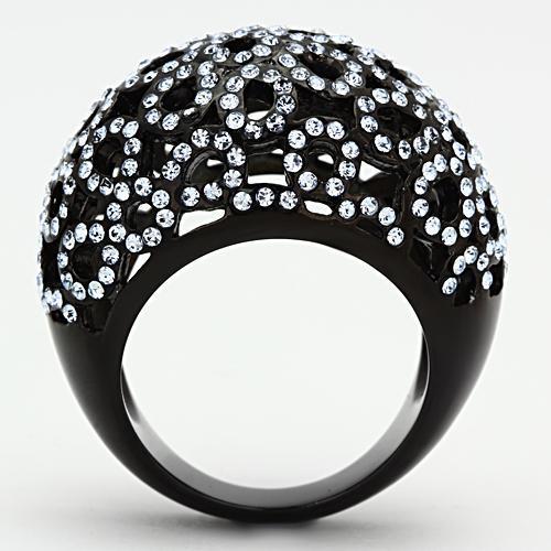 IP Black(Ion Plating) Stainless Steel Ring with Top Grade Crystal  in Light Sapphire