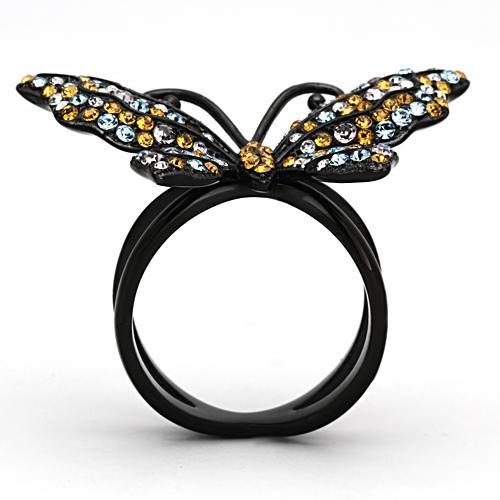 IP Black(Ion Plating) Stainless Steel Ring with Top Grade Crystal  in Multi Color