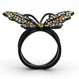 IP Black(Ion Plating) Stainless Steel Ring with Top Grade Crystal  in Multi Color