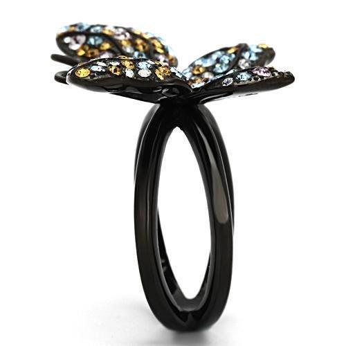 IP Black(Ion Plating) Stainless Steel Ring with Top Grade Crystal  in Multi Color