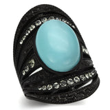 IP Black(Ion Plating) Stainless Steel Ring with Synthetic Cat Eye in Sea Blue