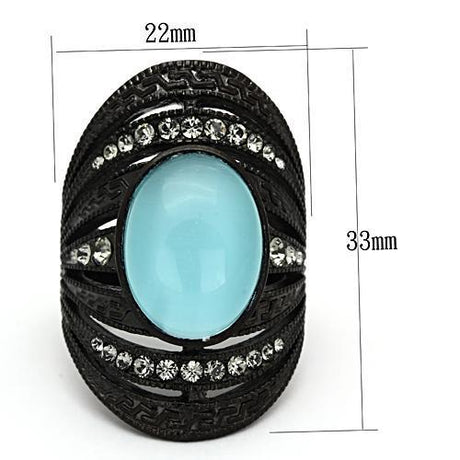 IP Black(Ion Plating) Stainless Steel Ring with Synthetic Cat Eye in Sea Blue