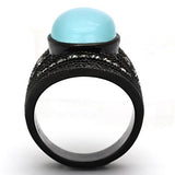 IP Black(Ion Plating) Stainless Steel Ring with Synthetic Cat Eye in Sea Blue