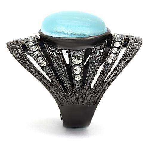 IP Black(Ion Plating) Stainless Steel Ring with Synthetic Cat Eye in Sea Blue