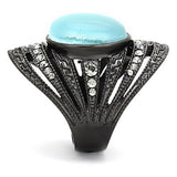 IP Black(Ion Plating) Stainless Steel Ring with Synthetic Cat Eye in Sea Blue