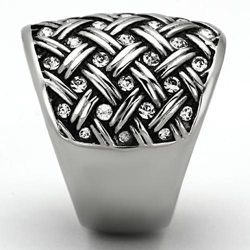 High polished (no plating) Stainless Steel Ring with Top Grade Crystal  in Clear