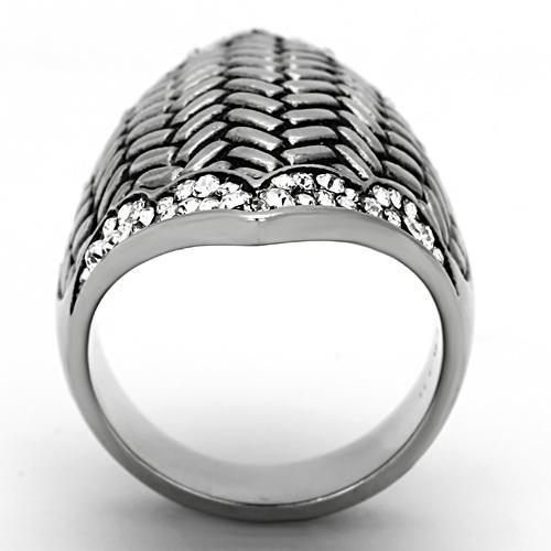 High polished (no plating) Stainless Steel Ring with Top Grade Crystal  in Clear