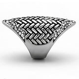 High polished (no plating) Stainless Steel Ring with Top Grade Crystal  in Clear