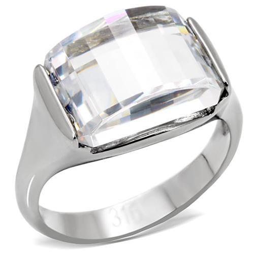 High polished (no plating) Stainless Steel Ring with AAA Grade CZ  in Clear