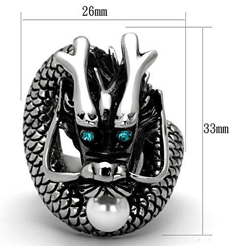 High polished (no plating) Stainless Steel Ring with Synthetic Pearl in White