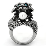 High polished (no plating) Stainless Steel Ring with Synthetic Pearl in White