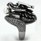 High polished (no plating) Stainless Steel Ring with Synthetic Pearl in White