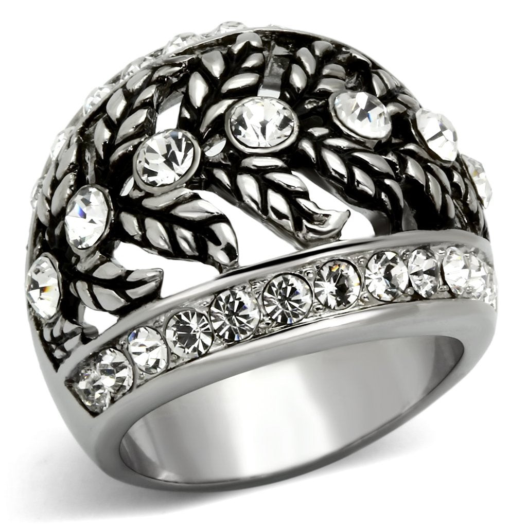 High polished (no plating) Stainless Steel Ring with Top Grade Crystal  in Clear