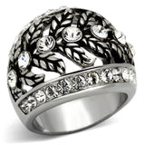 High polished (no plating) Stainless Steel Ring with Top Grade Crystal  in Clear