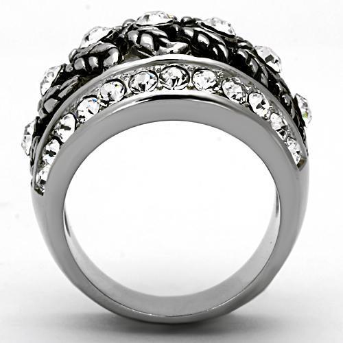High polished (no plating) Stainless Steel Ring with Top Grade Crystal  in Clear