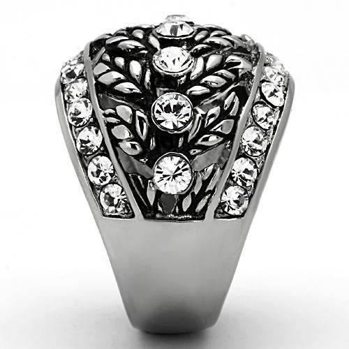 High polished (no plating) Stainless Steel Ring with Top Grade Crystal  in Clear